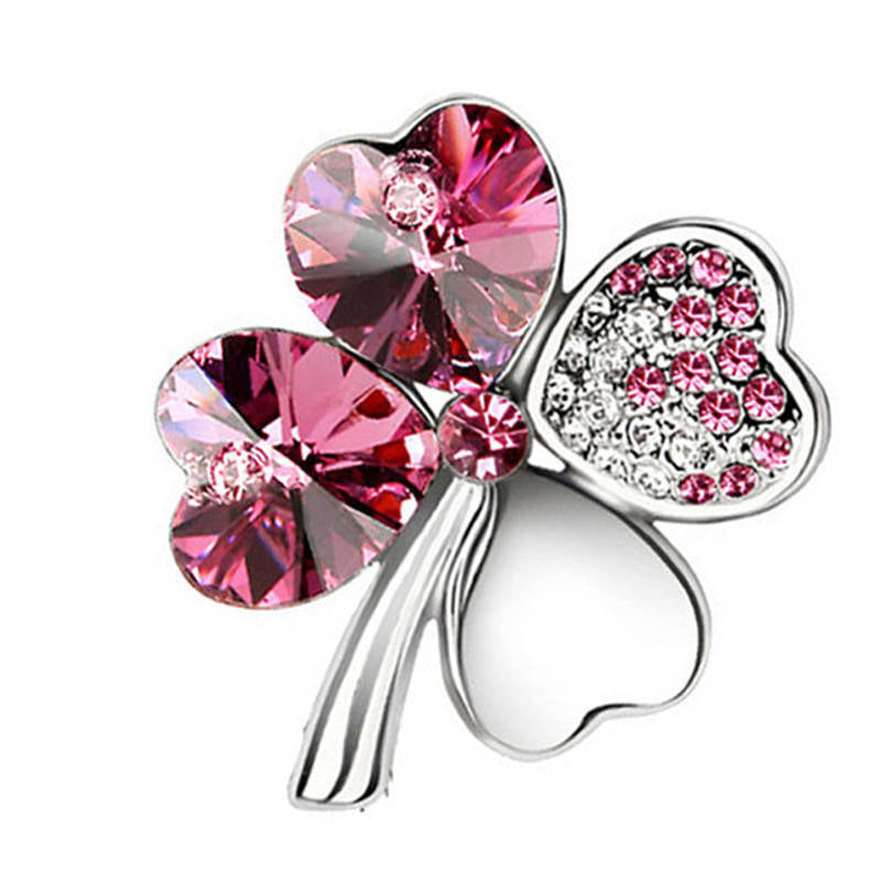 Pair of Four Leaf Clover Pin Brooch Womens Clothes Fashion Accessories-DeepPink