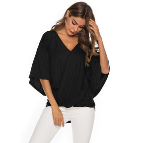 Womens Summer Ruffle Sleeve V-Neck T-Shirt Knot Tops-Black