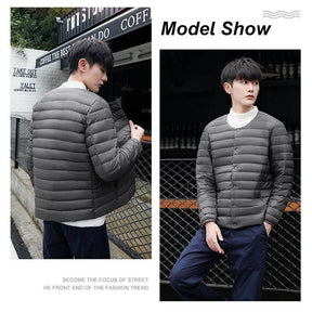 Mens Down Jacket Packable Lightweight Two Wear Waterproof Coat-Grey