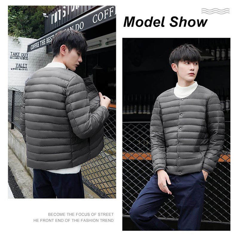 Mens Down Jacket Packable Lightweight Two Wear Waterproof Coat-Grey