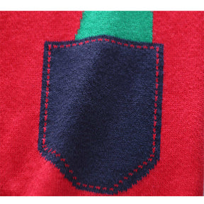 Toddler Boys Long Sleeve Knitted Sweatshirts Cartoon Dinosaur V-Neck Cardigan Sweaters-Red
