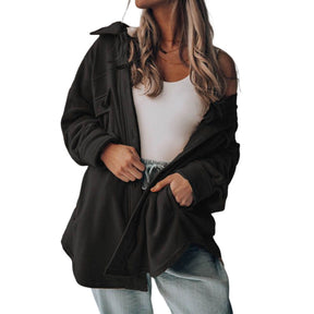 Lookbook Womens Fleece Long Sleeved Shirt Casual Boyfriend Blouse Top-Black