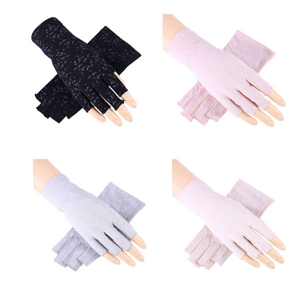 4 Pairs Women Gloves Summer Sunscreen Fingerless Gloves UV Protection Half Finger Gloves-B