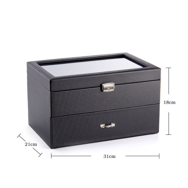 Watch Organizer Box with Drawer Display Case For Men Carbon Fiber Faux Leather Design