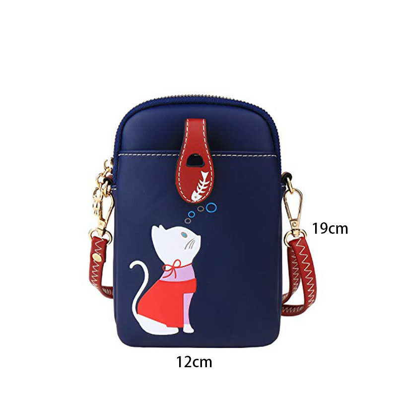 Women PU Crossbody Bag Cute Mobile Wallet-DarkBlue