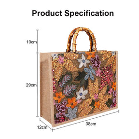 Handbag Bamboo Tote Sequin Straw Woven Bag for Womens-Orange