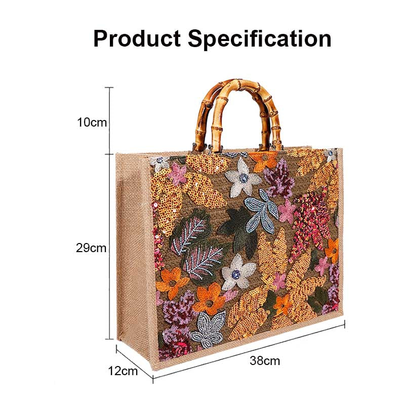 Handbag Bamboo Tote Sequin Straw Woven Bag for Womens-Orange