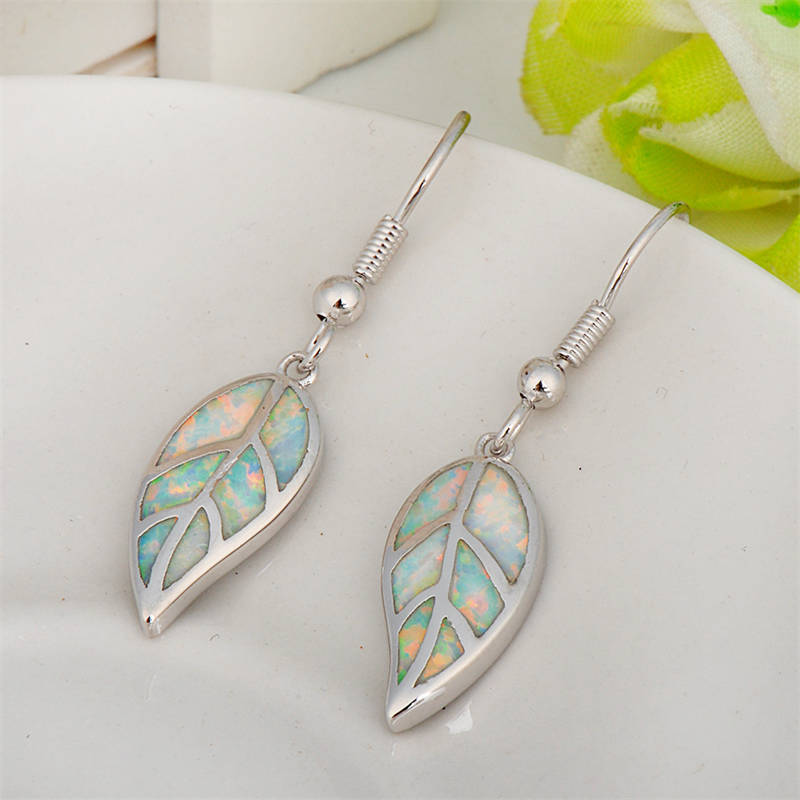 Fashion Opal Leaf Drop Dangling Earrings-White