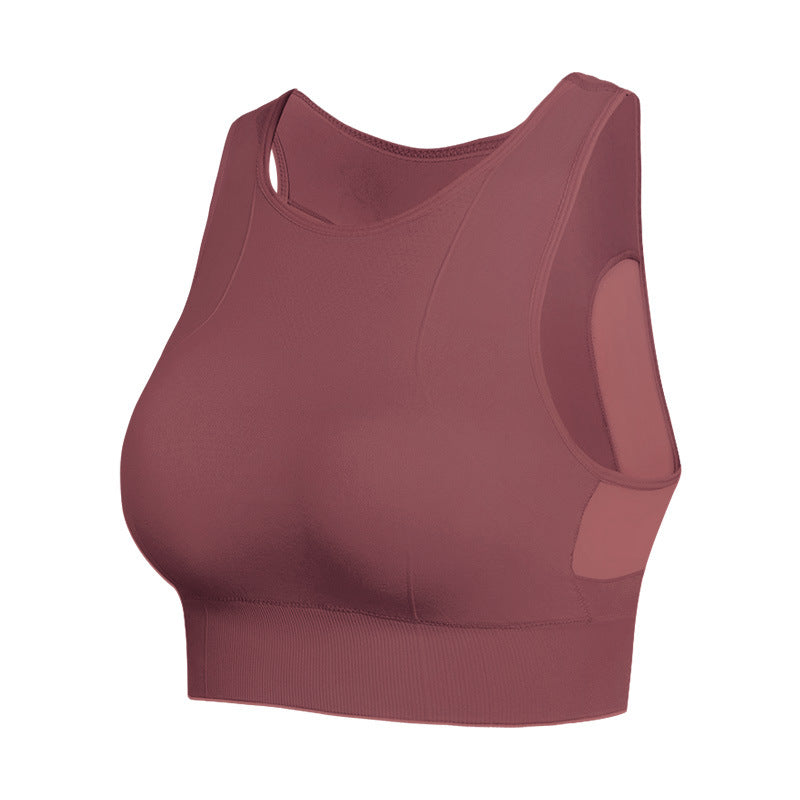Longline Sports Bra with Removable Pads Racerback Tank Top-Red