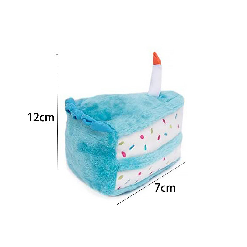 Pet Plush Doll Birthday Triangle Cake Squeaky Dog Toy-Blue