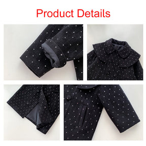 Girls Woolen Dress Coat Kids Warm Jacket Long Sleeve Button Trench 2-8 Years-Black