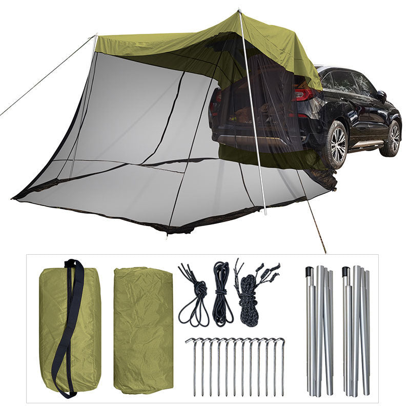 Portable Car Awning Sun Shelter with Mosquito Net for Camping-ArmyGreen