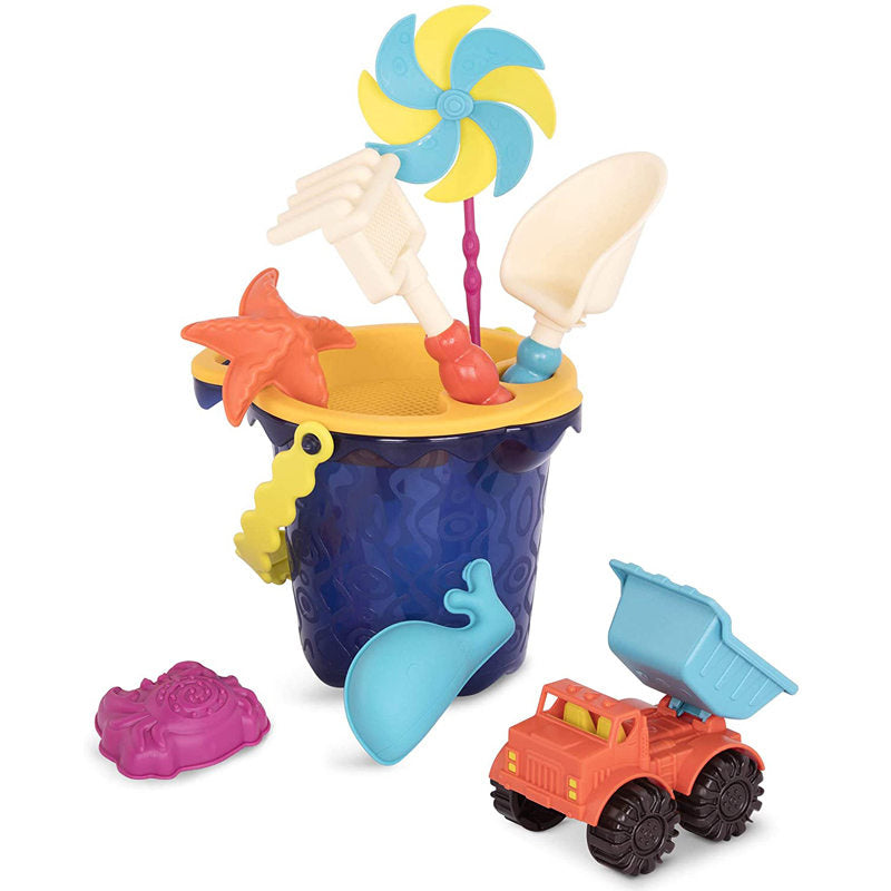 9 Pcs Beach Playset Medium Bucket with Unique Sand Toys for Kids 18 m+