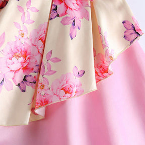 Girls Sleeveless Dresses Flower Girl Wedding Dress Elegant Floral Dress-Pink