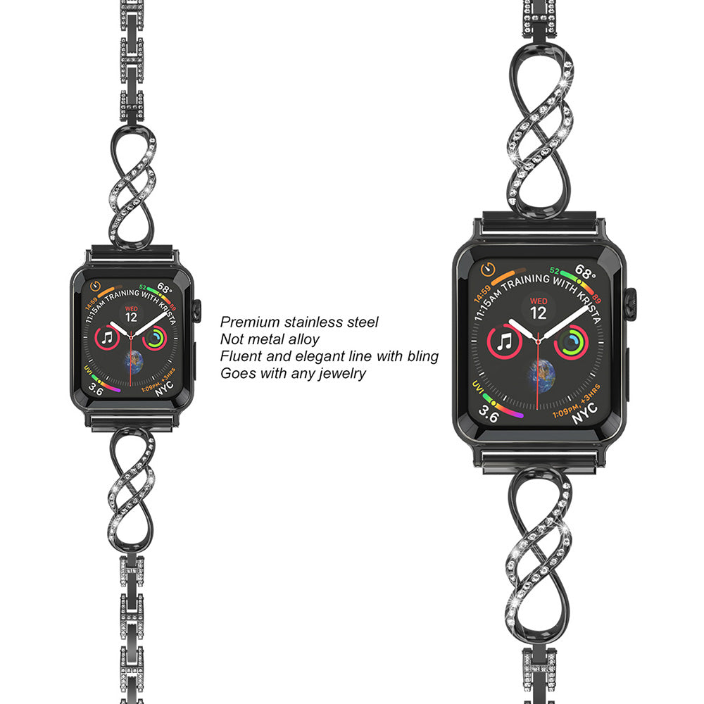 8 Shape Watch Band Stainless Steel Wristbands for Apple IWatch Series SE/1/2/3/4/5/6 For Women-Black