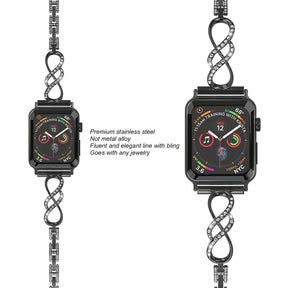 8 Shape Watch Band Stainless Steel Wristbands for Apple IWatch Series SE/1/2/3/4/5/6 For Women-Black