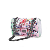 Womens Crossbody Handbag Graffiti Cute Leather Shoulder Bag-White