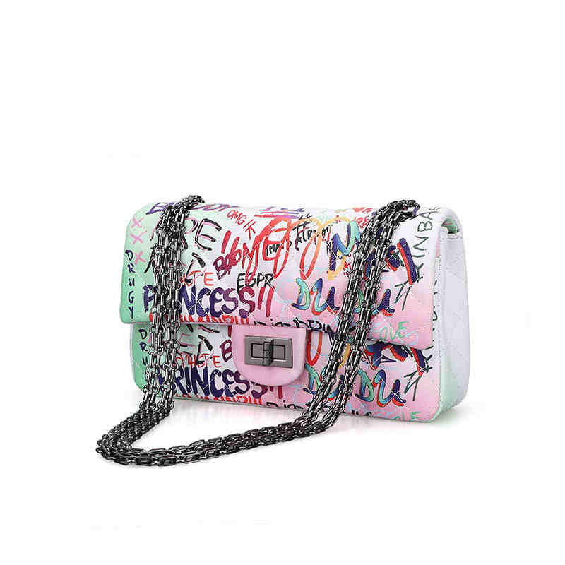 Womens Crossbody Handbag Graffiti Cute Leather Shoulder Bag-White