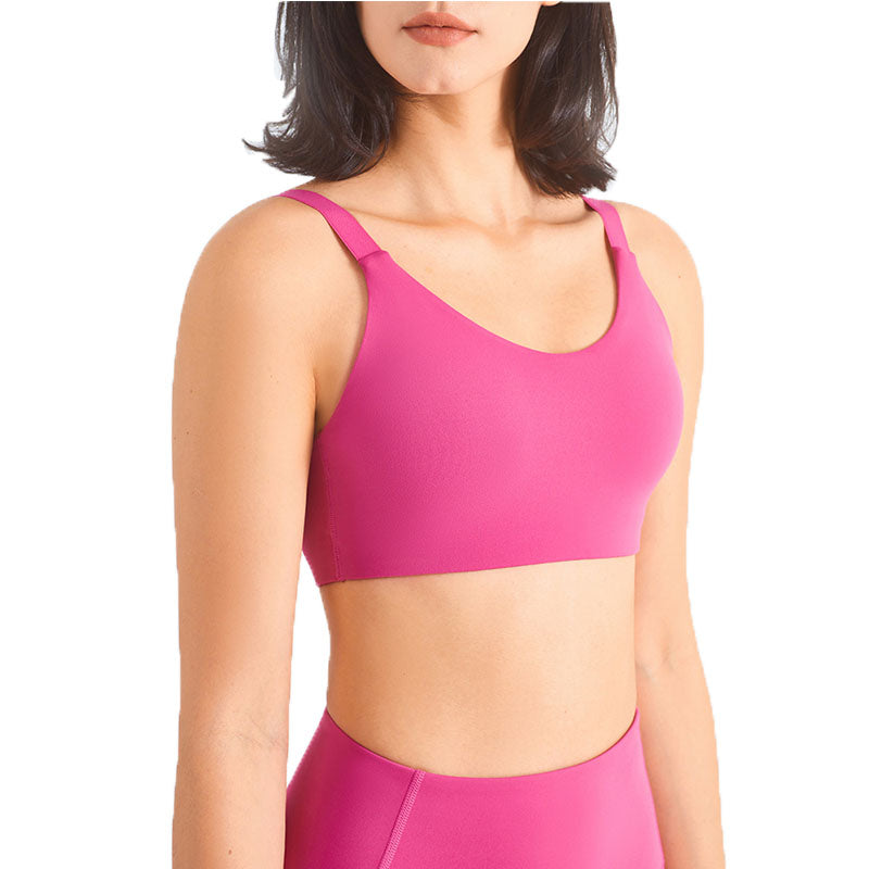 Adjustable Straps Sports Bra High Support Yoga Crop Tank Tops-Pink