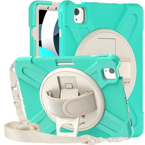 Morandi Case For 5/6th Gen iPad 9.7 2017/2018 Kids Safe Shockproof Protective Cover With Kickstand+Strap-Mint Green