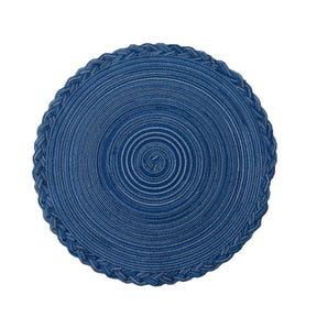 4 Pack Round Braided Laciness Placemats 38CM Washable Kitchen Table Mats for Home Wedding Party-Blue