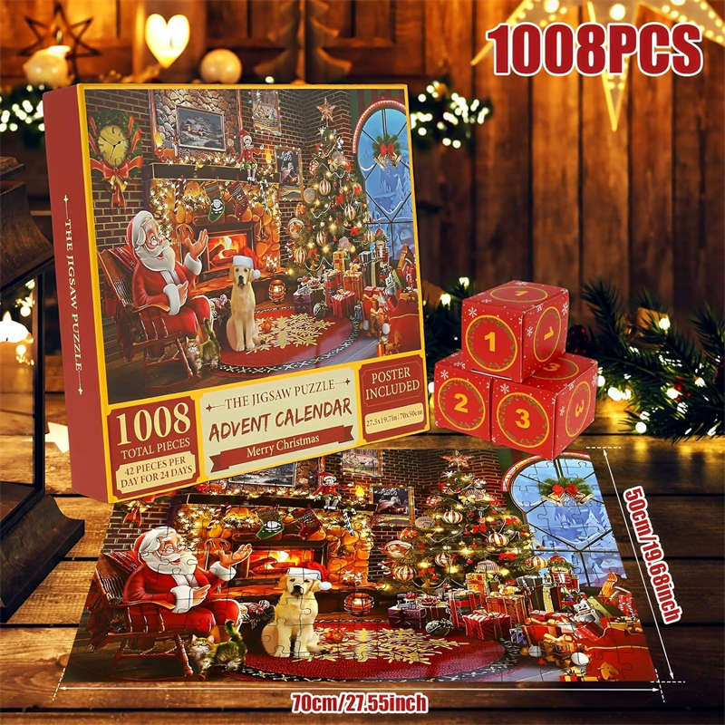 Christmas Jigsaw Puzzles 24 Days Countdown Calendar for Kids Adults Gift-M