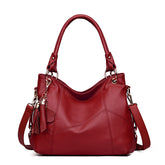 Women PU Leather Handbag Large Capacity Satchel With Shoulder Strap-Wine Red