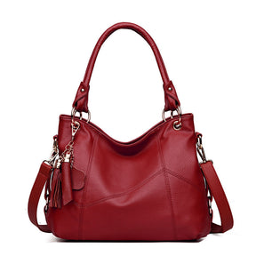 Women PU Leather Handbag Large Capacity Satchel With Shoulder Strap-Wine Red