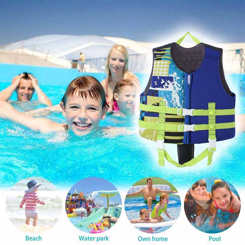 Kids Swim Vest Life Jacket Flotation Aid with Adjustable Safety Strap Age 1-12 Years-Printed Blue