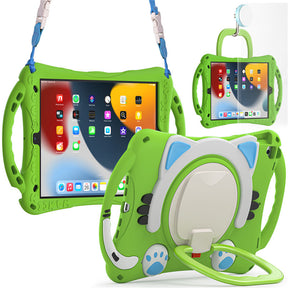 CatB Silicone Case For iPad 10.2 Air10.5 Pro10.5 Shockproof Shoulder Strap Handle Stand-Green