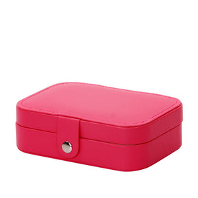 Jewelry Box PU Leather Small Portable Travel Case 2 Layers Display Storage Box-Red