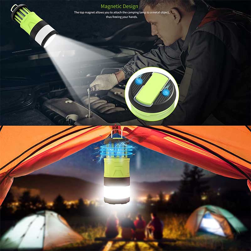 Portable LED Camping Lantern Bug Zapper for Hiking Tent Survival Kits-Green