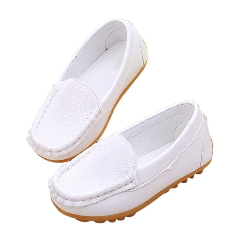 Casual Toddler Flat Shoes Boys Girls Soft Slippery Loafers-White