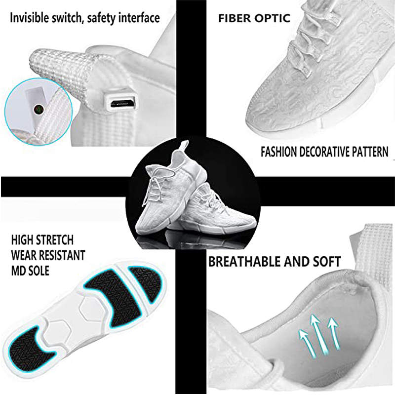 LED Fiber Optic Shoes Light up Sneakers for Women Men-White