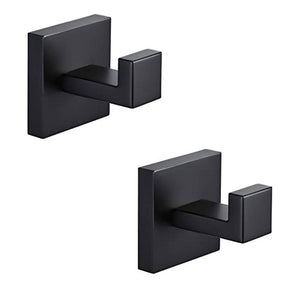 2 Pack Bathroom Hooks 304 Stainless Steel Square Wall Hooks-Black