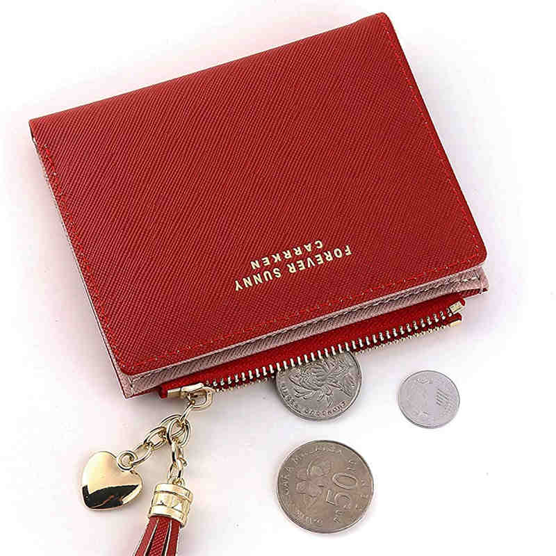 Women Small Wallet RFID Bifold Compact Wallet-Red