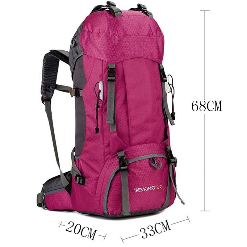 60L Waterproof Lightweight Hiking Backpack with Rain Cover for Climbing Camping-Rose Red