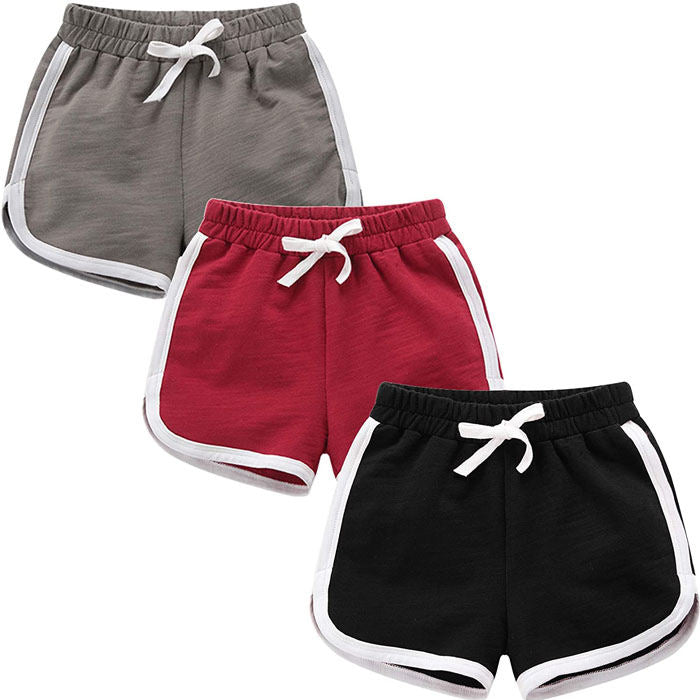 Kids 3 Pack 100% Cotton Sport Jogger Shorts Casual Elastic Pants-A