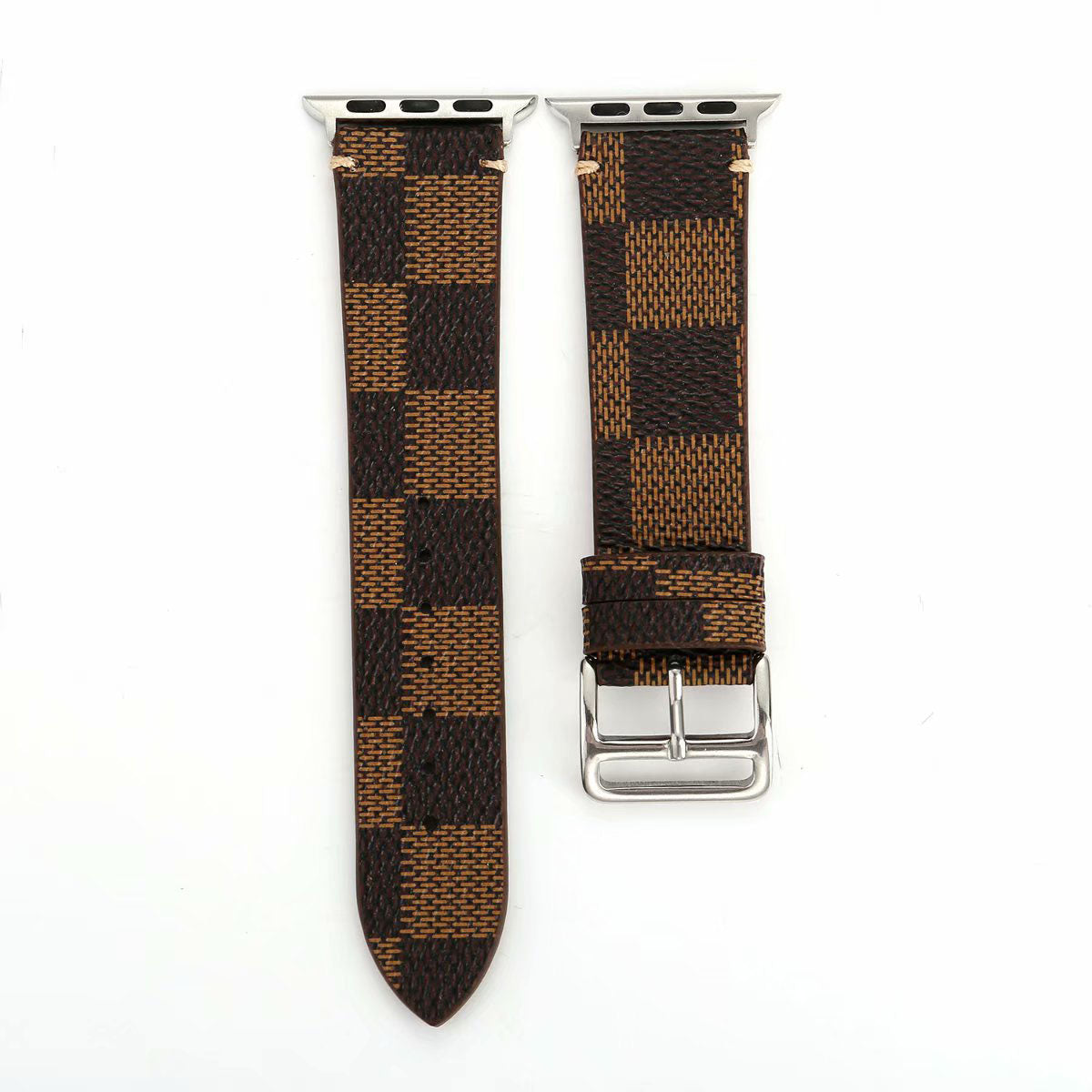 Checkered Pattern PU Leather Watch Band Microfiber Design For Apple Watch SE/6/5/4/3/2/1(Brown)