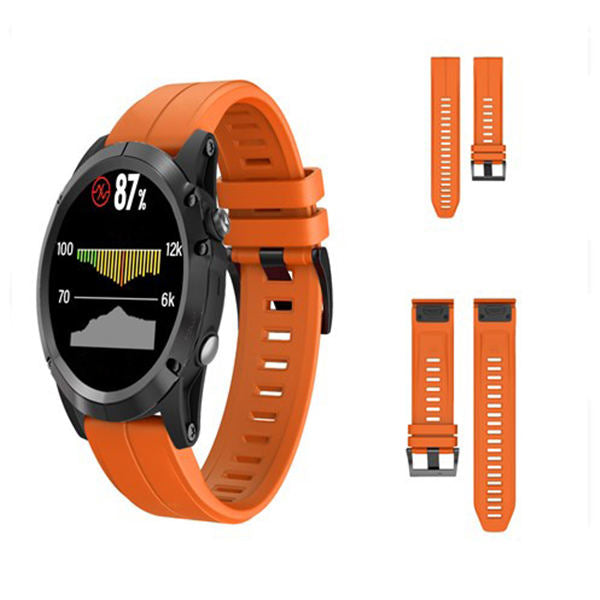 22mm 26mm Sport Silicone Watchband For Garmin Fenix  5Plus/5X Plus Easy Fit Quick Release Starp Black Steel Buckle-Orange