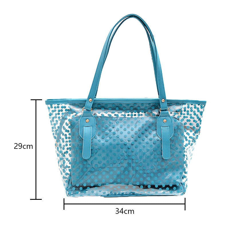 Candy Color PVC Clear Shoulder Bag Beach Tote Bag-Blue
