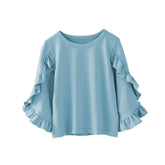 Little Girls Ruffle Bat T Shirt Pullover Autumn Spring Princess Tops-Gray Blue
