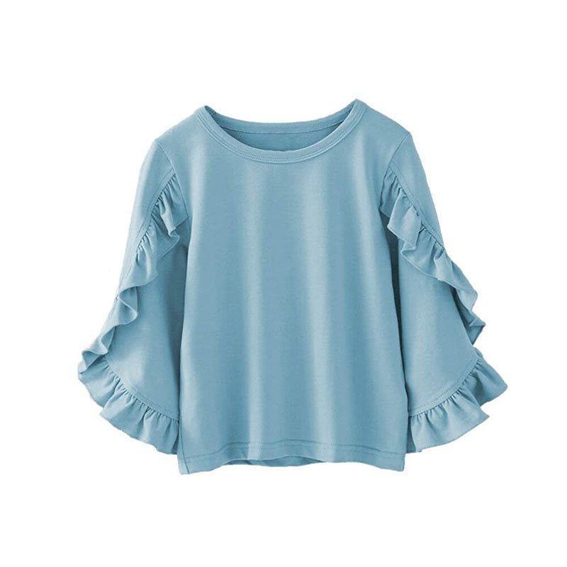 Little Girls Ruffle Bat T Shirt Pullover Autumn Spring Princess Tops-Gray Blue