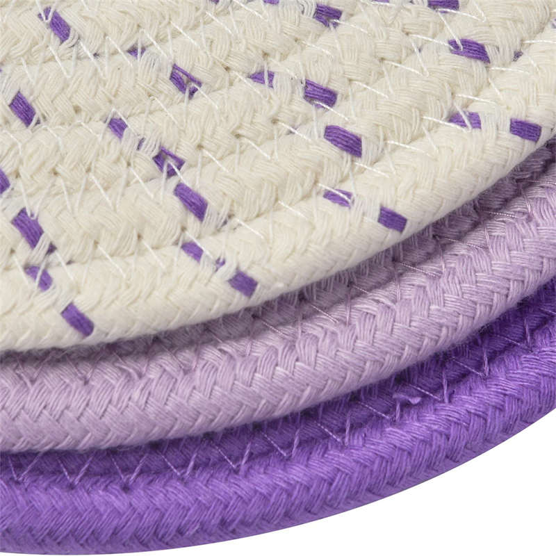 3 Pcs Potholders Colorful Cotton Thread Weave Stylish Coasters Heat Insulation Table Mat by Diameter 18CM-Purple