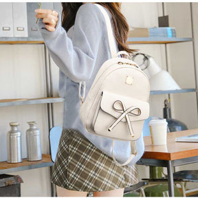 Bowknot 3-Pieces Fahsion Leather Backpack Purse Shoulder Bag for Women-White