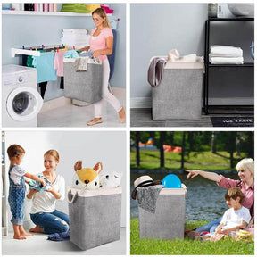 65L Collapsible Linen Laundry Basket with Rope Handle For Bathroom,Toys and Clothing Organization - Black+Gray