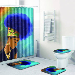 4 Pcs Set Creative Colorful Printing Toilet Pad Cover Bath Mat Shower Curtain Set-8