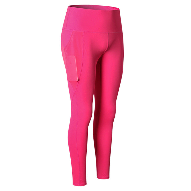 Adore Women Yoga Pant With Mesh Pocket Running Fitness Leggings Sports Quick Drying Tight Pants 2028-Rose Red