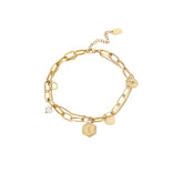 Gold Initial Bracelets for Women Letters Hexagon Pendant Chain-I