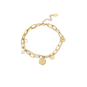 Gold Initial Bracelets for Women Letters Hexagon Pendant Chain-I